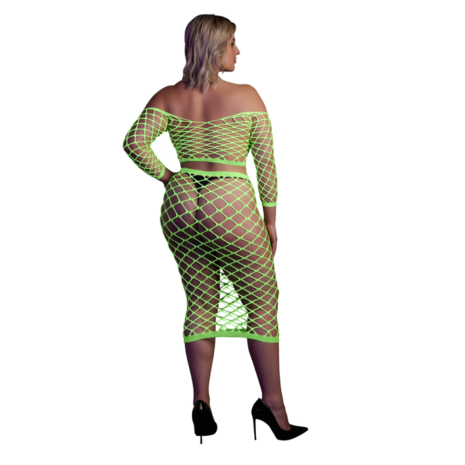 Langermige Crop Top en Lange Rok - Plus Size - Neon Groen