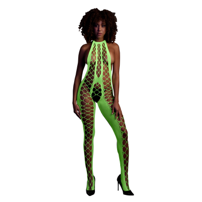 Bodystocking met Halterneck - One Size - Neon Groen