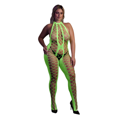 Bodystocking met Halterneck - Plus Size - Neon Groen