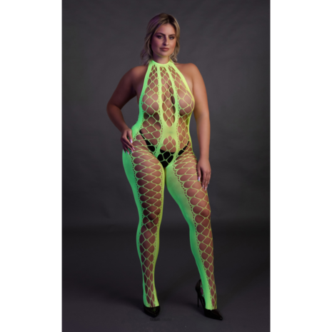 Bodystocking met Halterneck - Plus Size - Neon Groen