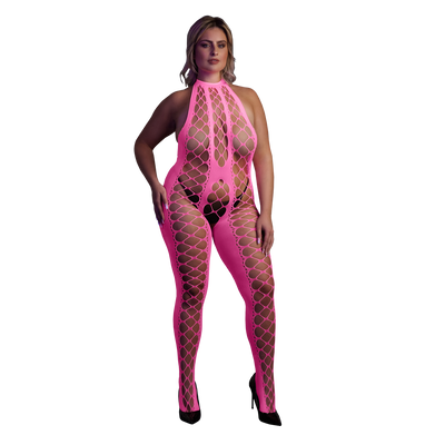 Bodystocking met Halterneck - Plus Size - Neon Roze