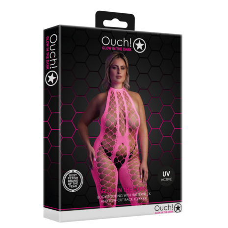 Bodystocking met Halterneck - Plus Size - Neon Roze