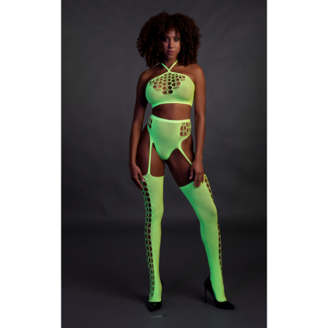 Twee Delige Set met Crop Top en Kousen - One Size - Neon Groen