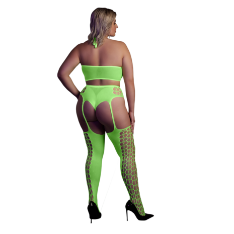 Twee-delige set met crop top en kousen - Plus Size - Neon Groen