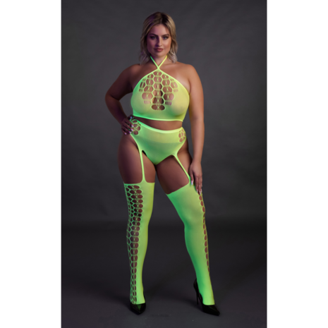 Twee-delige set met crop top en kousen - Plus Size - Neon Groen