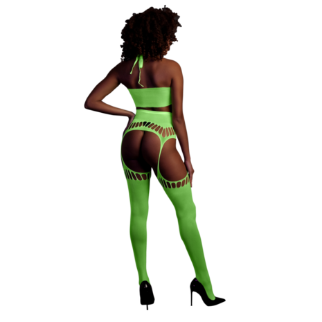 Twee-delige set met crop top en panty - One size - Neon groen