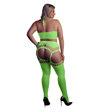 Twee Delige Set met Crop Top en Kousen - Plus Size - Neon Groen