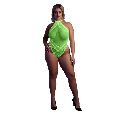 Body met Halternek - Plus Size - Neon Groen