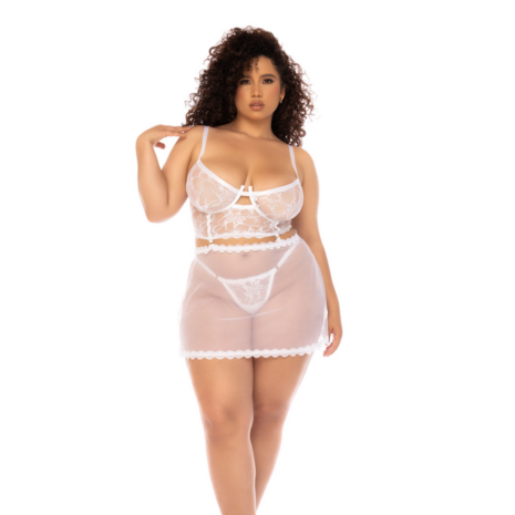 Twee-in-één Babydoll en Twee Delige Set - L/XL - Wit