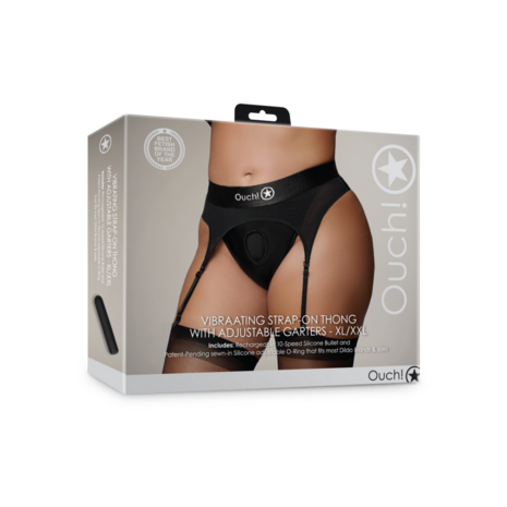 Vibrating Strap-on Thong with Adjustable Garters - XL/XXL - Black