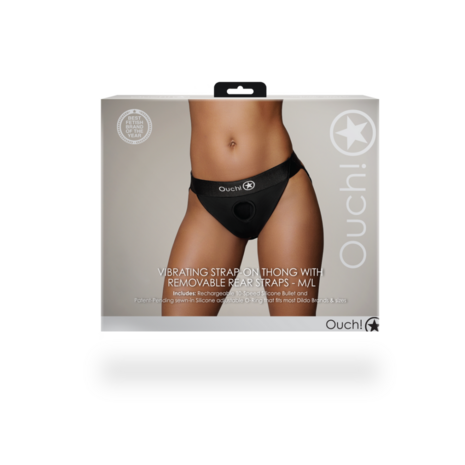 Vibrating Strap-on Thong with Removable Butt Straps - M/L - Black