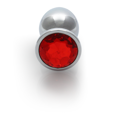 Round Gem Butt Plug - Medium - Silver/Ruby Red