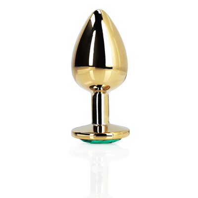 Ronde Gem Buttplug - Groot - Goud/Emerald Groen