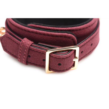 6-delige Velvet Burgundy Bondage Set met Cuffs, Collar en Belt