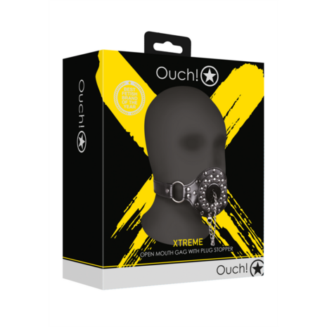 Open Mouth Gag met Plug Stopper - Zwart