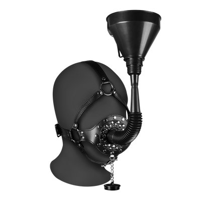 Open Mouth Gag Hoofdband met Trechter - Zwart
