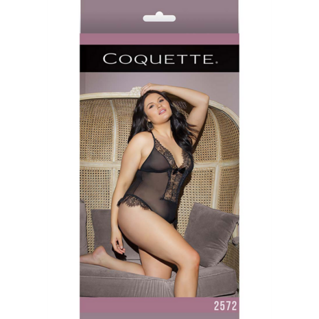 Transparent Crossless Lace Teddy - Plus Size