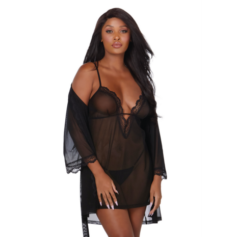 Stretch Mesh Chemise and Robe Set - S