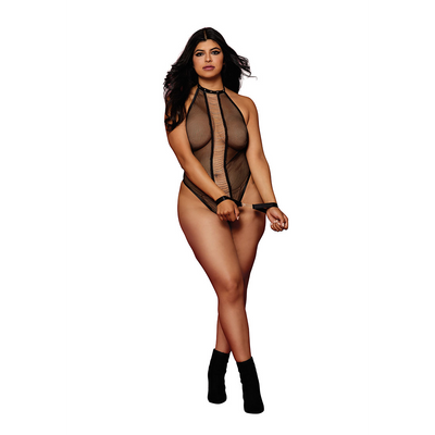 Fetish Teddy en Restraints Diamond - Plus Size - Zwart