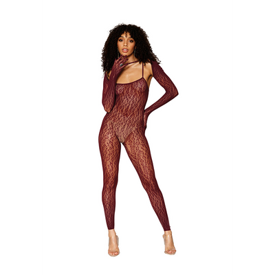 Catsuit Bodystocking and Shrug Diamond - One Size - Brown