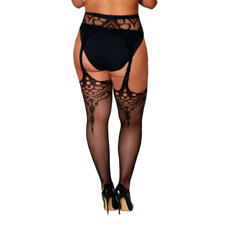 Novelty Garter Hose Diamond - Plus Size - Black