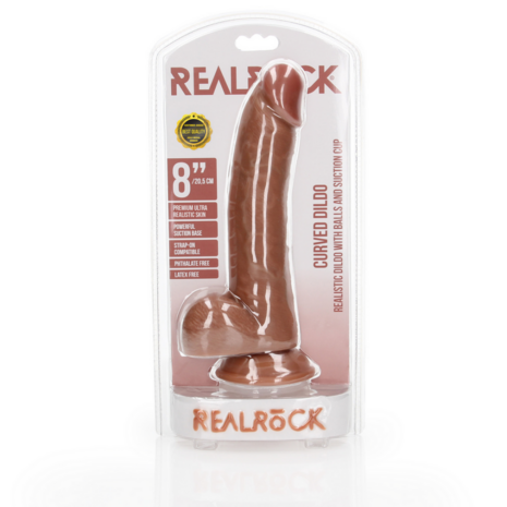 Gebogen Realistische Dildo met Ballen en Zuignap - 8 / 20,5 cm