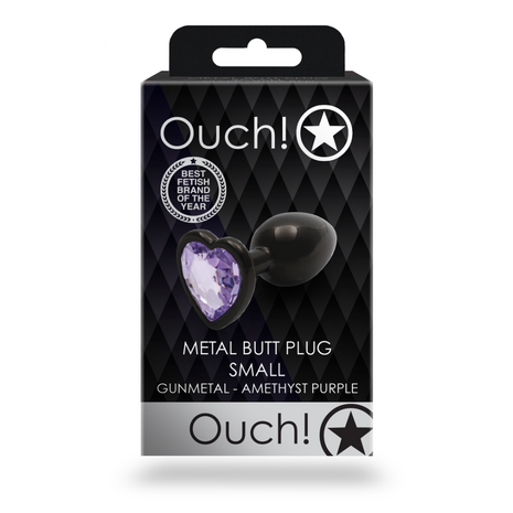 Heart Gem Butt Plug - Klein - Gunmetal/Amethyst Paars