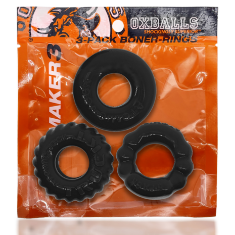 Bonemaker - 3-pack Boner Cockring Kit - Zwart