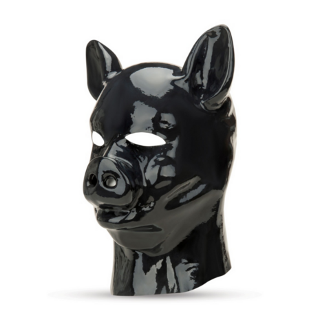 Latex Pig Hood - Zwart