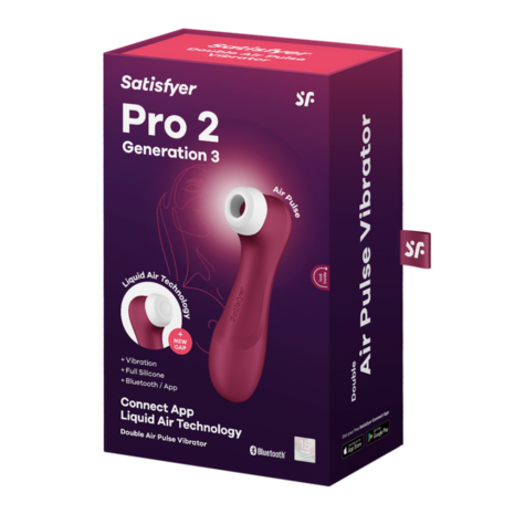 Pro 2 Generatie 3 - Double Air Pulse Vibrator - Liquid Air en Connect App - Wijnrood