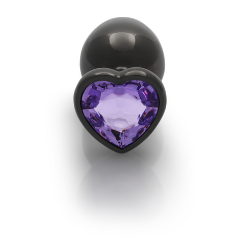 Heart Gem Butt Plug - Large - Gunmetal/Amethyst Purple