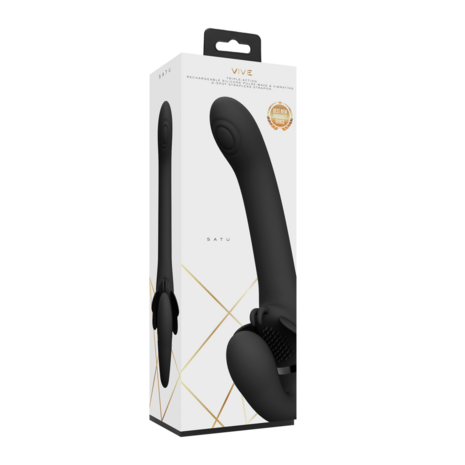 Satu - Pulse-Wave and Vibrating Strapless Strapon - Black