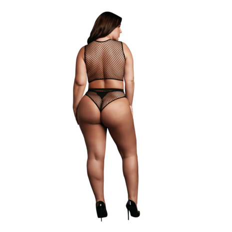 2-delige Crop Top - Pantie en Fishnet Structuur - OSX - Zwart