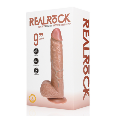 Vibrating Regular Straight Cock with Balls - 9 / 23 cm - Tan