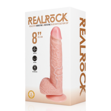 Vibrerende en Draaiende Rechte Cock met Ballen - 8 / 20,5 cm - Vlees