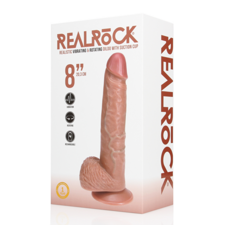 Vibrerende en Draaiende Rechte Cock met Ballen - 8 / 20,5 cm - Tan