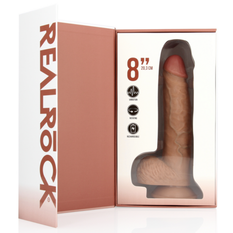 Vibrerende en Draaiende Rechte Cock met Ballen - 8 / 20,5 cm - Tan