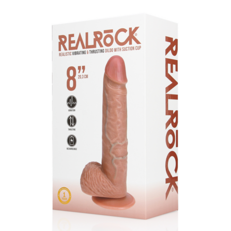 Vibrerende en Duwende Rechte Penis met Ballen - 8 / 20,5 cm - Tan