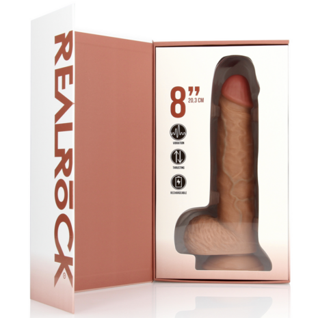 Vibrerende en Duwende Rechte Penis met Ballen - 8 / 20,5 cm - Tan