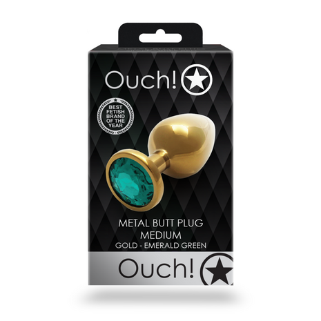 Ronde Gem Buttplug - Medium - Goud/Emerald Groen