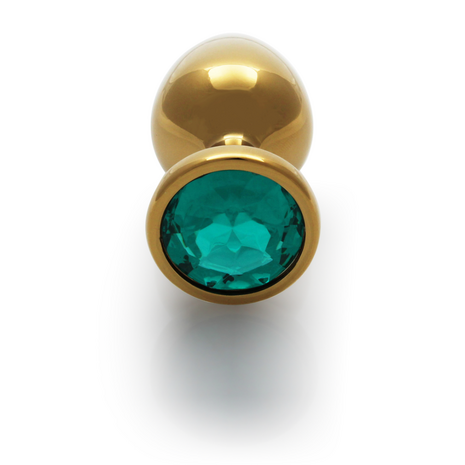 Ronde Gem Buttplug - Medium - Goud/Emerald Groen