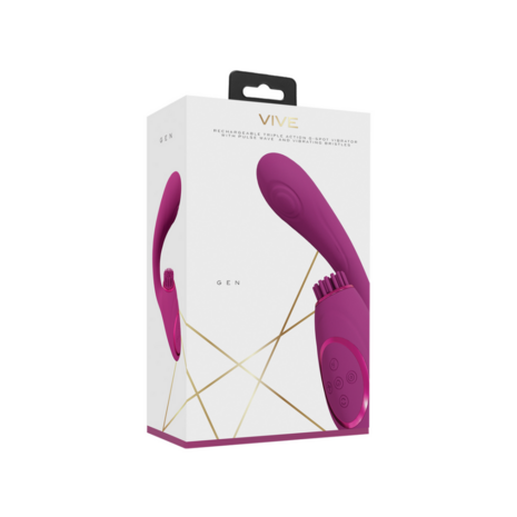 Gen - Drie Motoren G-Spot Vibrator met Pulse Wave en Vibrerende Haren - Roze