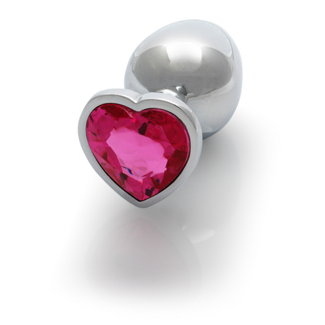 Heart Gem Butt Plug - Medium - Zilver/Rubellite Roze