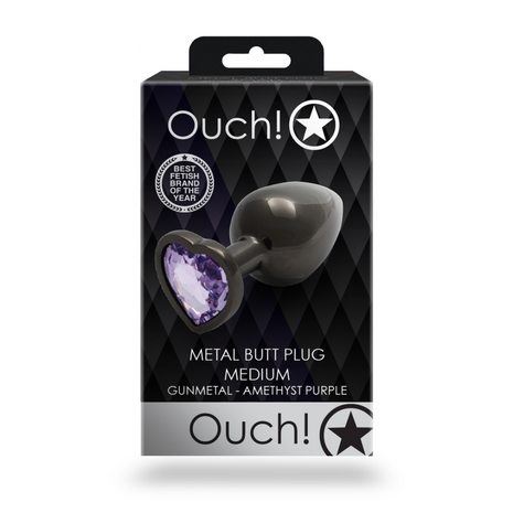 Heart Gem Butt Plug - Medium - Gunmetal/Amethist Paars