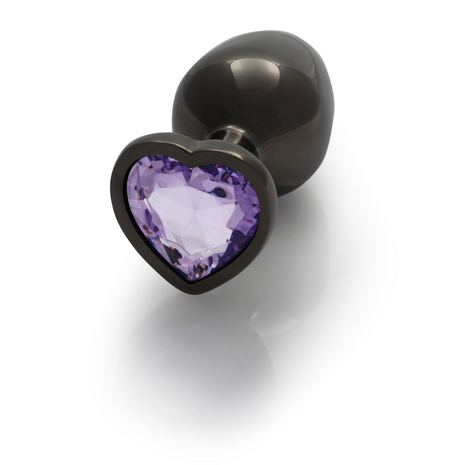 Heart Gem Butt Plug - Medium - Gunmetal/Amethist Paars