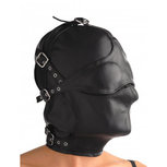 Lederen kap met afneembare blinddoek en snuit Lederen kap met afneembare blinddoek en snuit