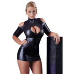 Cold Shoulder Wetlook Mini Jurkje - Zwart Cold Shoulder Wetlook Mini Jurkje - Zwart