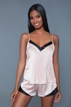 Natalie Satin Hemd & Short - Roze/Zwart Natalie Satin Hemd & Short - Roze/Zwart