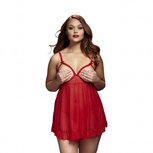 Baci - Transparante Babydoll Met Open Cups - Curvy - Rood Baci - Transparante Babydoll Met Open Cups - Curvy - Rood