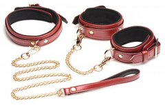 6-delige BDSM PU Lederen Boeienset Met Collar En Riem - Bordeaux 6-delige BDSM PU Lederen Boeienset Met Collar En Riem - Bordeaux